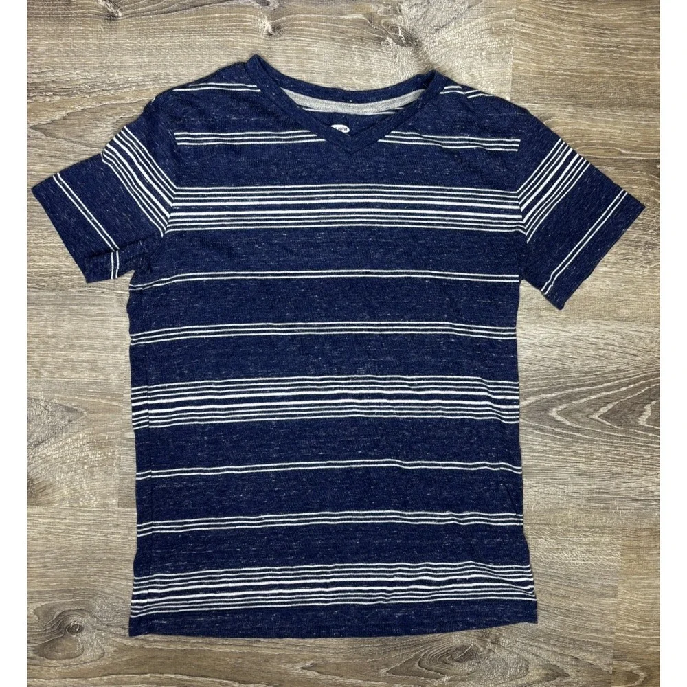 Old Navy Youth Boys Blue White Striped T Shirt Top Short Sleeve Large 10/12‎